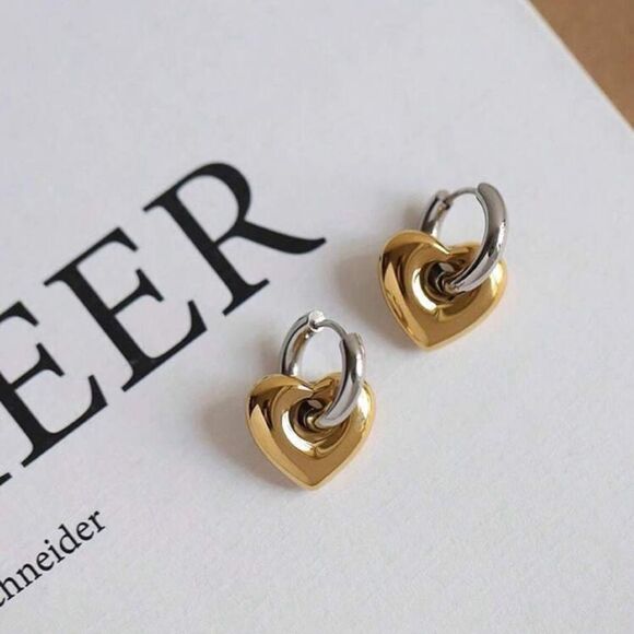 Anthropologie Jewelry - Gold and Silver Heart Hoop Earrings A1481